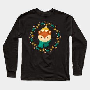 Christmas Fox Wreath Long Sleeve T-Shirt